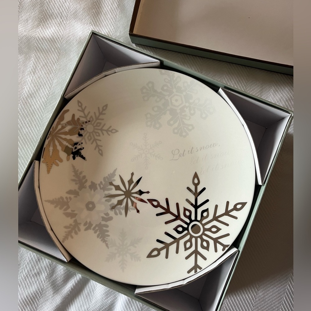 Restoration Hardware Snowflakes Let It Snow Plates - Set Of 4